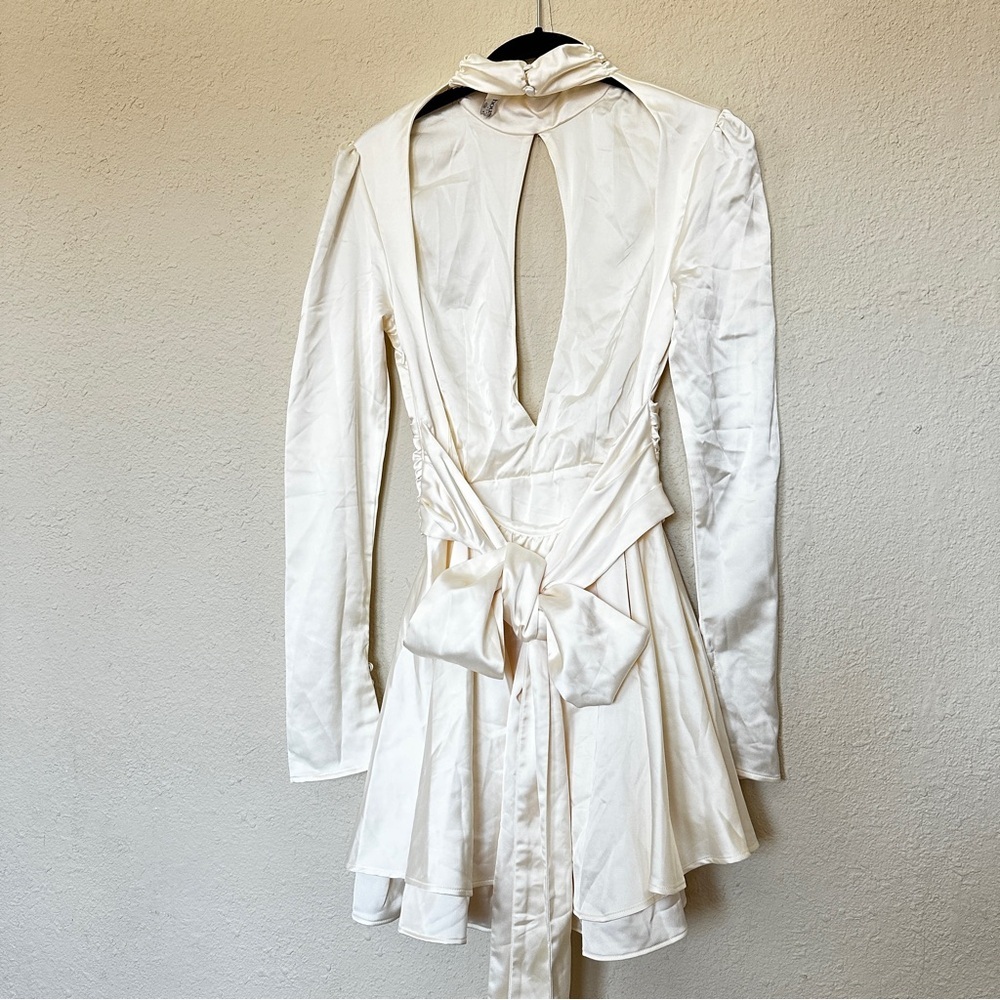 House of CB Cream Long-Sleeve Open-Back Mini Dress - Picture 6 of 15